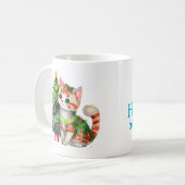 Mug Nom personnalisé chat vert bleu chocolat chaud (Devant gauche)