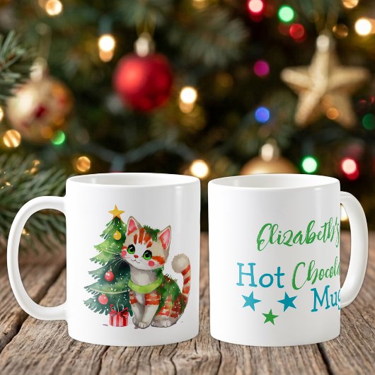 Mug Nom personnalisé chat vert bleu chocolat chaud