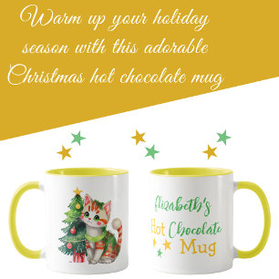 Mug Nom personnalisé chat vert jaune chocolat chaud
