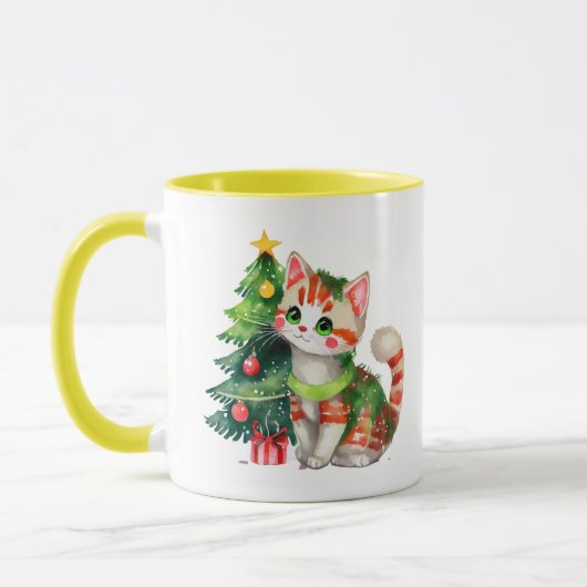 Mug Nom personnalisé chat vert jaune chocolat chaud (Gauche)