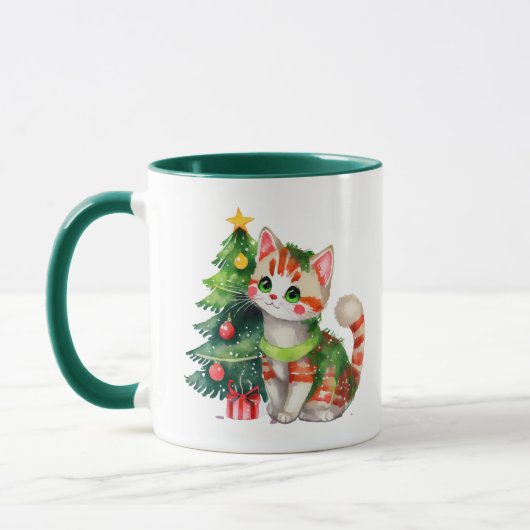 Mug Nom personnalisé chat vert rouge chocolat chaud (Gauche)