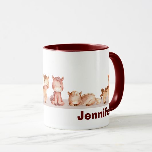 Mug Nom personnalisé Chevaux mignons Aquarelle Animal (Devant droit)