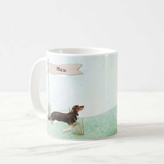 Mug Nom personnalisé Chien de compagnie noir et tan Da (Devant gauche)