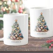 Mug Nom personnalisé Christmas Tree Beach