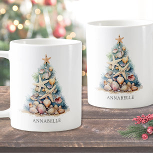 Mug Nom personnalisé Christmas Tree Beach