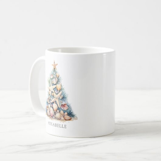 Mug Nom personnalisé Christmas Tree Beach (Devant gauche)