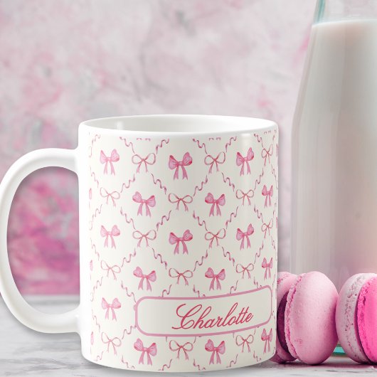 Mug Nom personnalisé Coquette Rose Bow