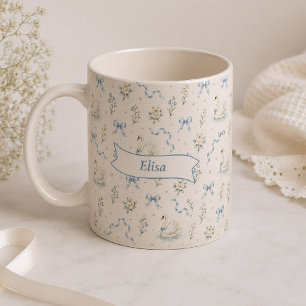 Mug Nom personnalisé Cottagecore de Swan Lake Élégant
