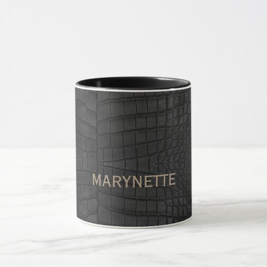 Mug Nom personnalisé Crocodile noir en cuir Imprimer (Centre)