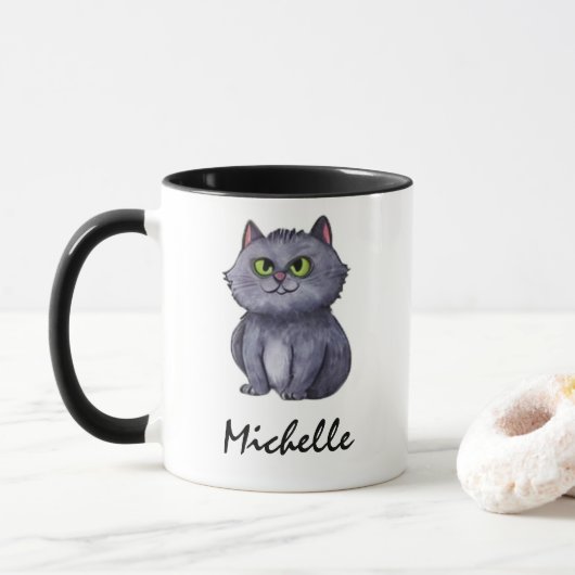 Mug Nom personnalisé Cute Chat Éffrayant Halloween (Avec donut)