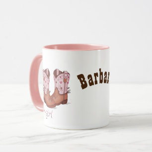 Mug Nom personnalisé Cute Girls CowGirl Boots rose Bro