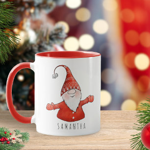 Mug Nom personnalisé Cute Gnome Rouge Noël