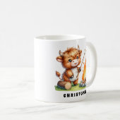 Mug Nom personnalisé Cute Highland Cow Roasting Marshm (Devant droit)