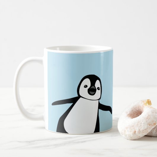 Mug Nom personnalisé Cute Peeking Penguin bleu (Avec donut)