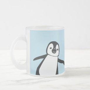 Tasse Givré Nom personnalisé Cute Peeking Penguin bleu