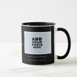 Mug nom personnalisé, date et photo blanc&noir