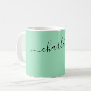 Mug Nom personnalisé de couleur vert mousse élégant