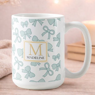 Mug Nom personnalisé de fille de noeud bleu avec monog