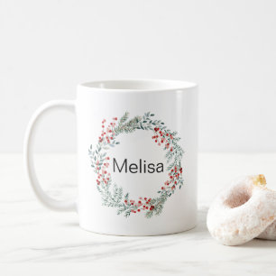 Mug Nom personnalisé de la couronne de Noël