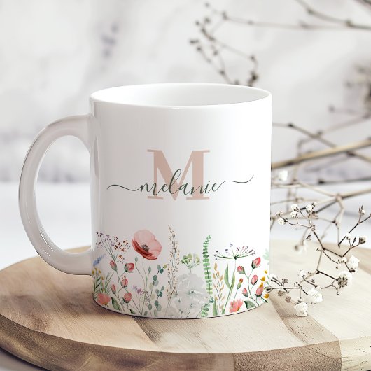 Mug Nom personnalisé de la prairie fleur sauvage Monog