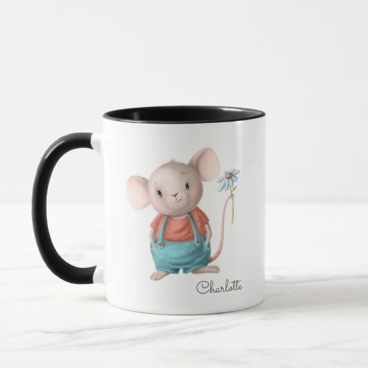 Mug Nom personnalisé de la souris à tenir la fleur (Gauche)