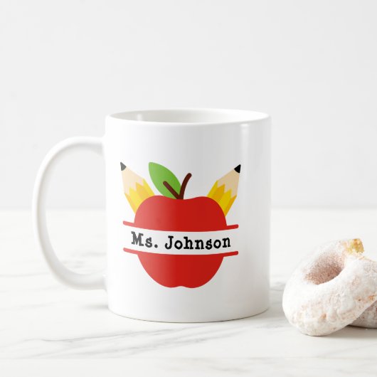 Mug Nom personnalisé de l'enseignant Apple (Avec donut)