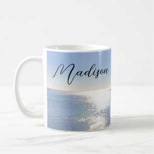 Mug Nom personnalisé de l'océan bleu étincelant