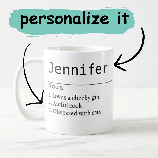 Mug Nom personnalisé Définition Gray Satin Laser