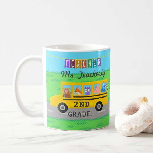 Mug Nom personnalisé du Merci de l'enseignant | Animau (Avec donut)