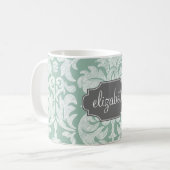 Mug Nom personnalisé du modèle de damas à la menthe et (Devant gauche)