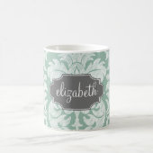Mug Nom personnalisé du modèle de damas à la menthe et (Centre)