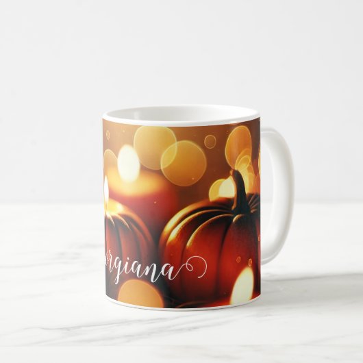 Mug Nom personnalisé Effet Bokeh automatique Citrouill (Devant droit)