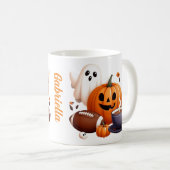 Mug Nom personnalisé éffrayant Halloween fantôme, foot (Devant droit)
