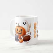 Mug Nom personnalisé éffrayant Halloween fantôme, foot (Devant gauche)