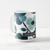 Mug Nom personnalisé Élégantes vignes florales bleues (Devant gauche)