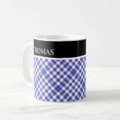 Mug Nom personnalisé En vichy blanc bleu personnalisé (Devant gauche)