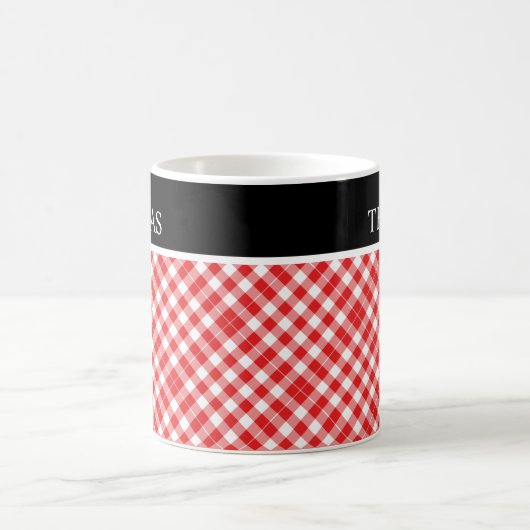 Mug Nom personnalisé En vichy blanc rouge personnalisé (Centre)