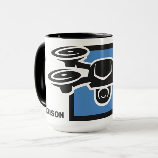 Mug Nom personnalisé et drone de texte (Devant gauche)