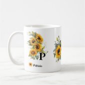 Mug Nom personnalisé et fleurs initiales de tournesol  (Gauche)