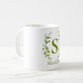 Mug Nom Personnalisé Et Monogramme Eucalyptus Conçu (Devant gauche)