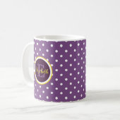 Mug Nom personnalisé et point Polka violet monogramme (Devant gauche)
