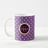 Mug Nom personnalisé et point Polka violet monogramme (Gauche)