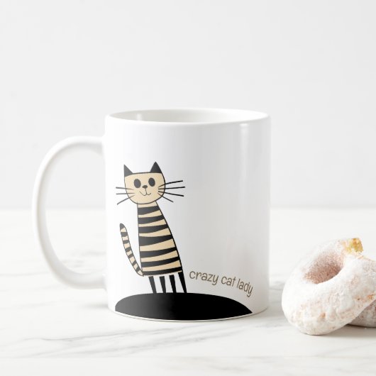 Mug Nom personnalisé et texte fou chat dame (Avec donut)