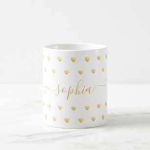 Mug Nom personnalisé Faux Gold Foil Motif de coeur en