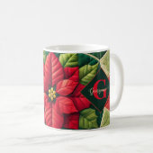 Mug Nom personnalisé Festif Floral Patchwork Poinsetti (Devant droit)