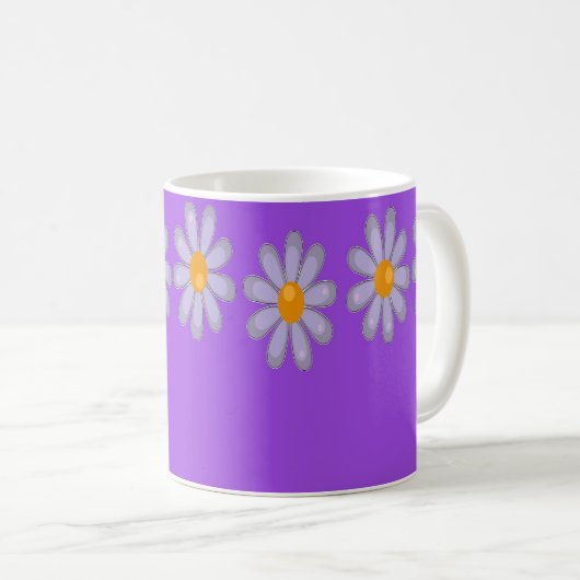 Mug Nom personnalisé fleurs bleues sur violet (Devant droit)