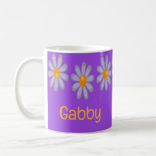 Mug Nom personnalisé fleurs bleues sur violet