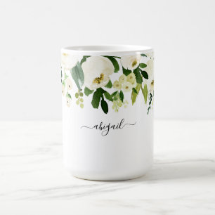 Mug Nom personnalisé floral blanc élégant 
