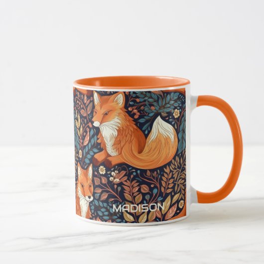 Mug Nom personnalisé Foxes et Motif de feuilles (Droite)