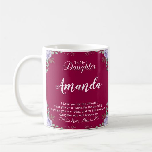 Mug Nom personnalisé Fuchsia Message pour fille de mam (Gauche)